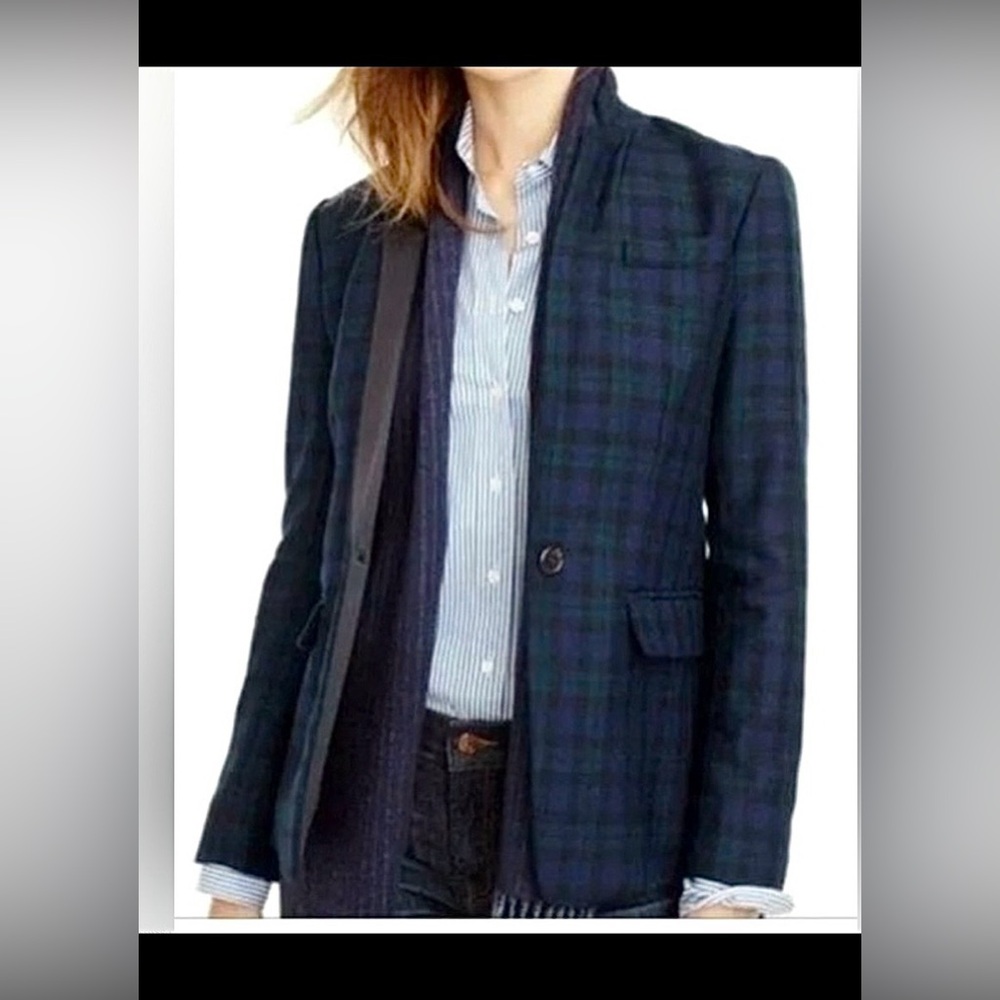 J. Crew Regent #F8196 Blackwatch Tartan Plaid Single Button Wool Jacket Size 4